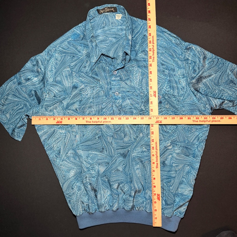VTG Alan Stuart Polo Shirt Mens Large Blue Shiney Marbled Snake Print Banded Mob - Picture 11 of 14